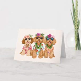 Carte Joyeux anniversaire Hawaiian Goldendoodle Dogs