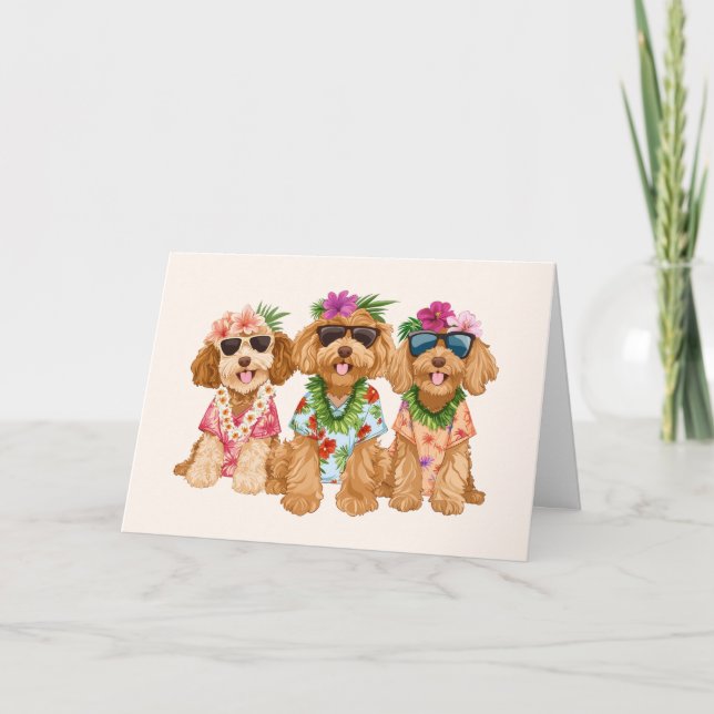 Carte Joyeux anniversaire Hawaiian Goldendoodle Dogs (Devant)