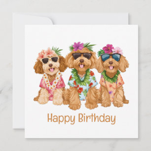 Carte Joyeux anniversaire Hawaiian Goldendoodle Dogs