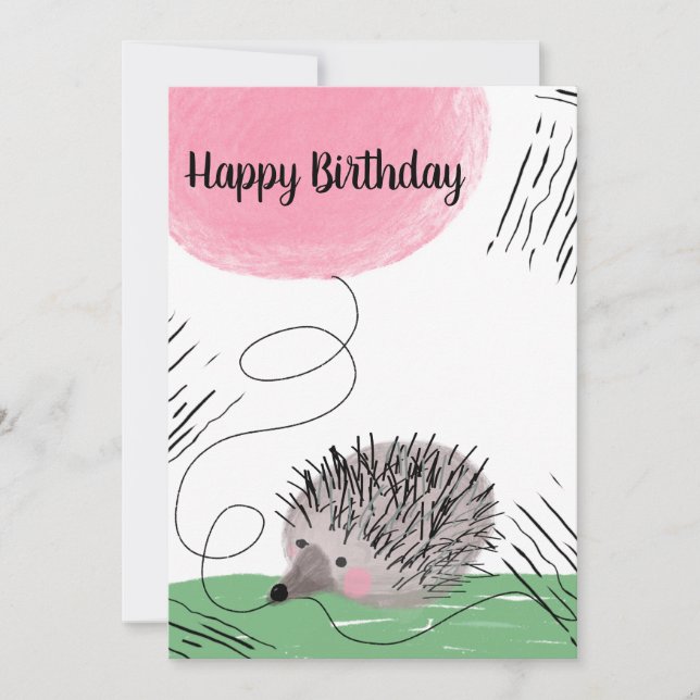 Carte Joyeux Anniversaire Hérisson Doodle Aquarelle (Devant)