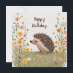 Carte Joyeux anniversaire Hérisson et nature Fleur sauva<br><div class="desc">Illustration de la nature de l'aquarelle</div>