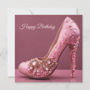 Carte Joyeux Anniversaire High Heel Rose Chaussure