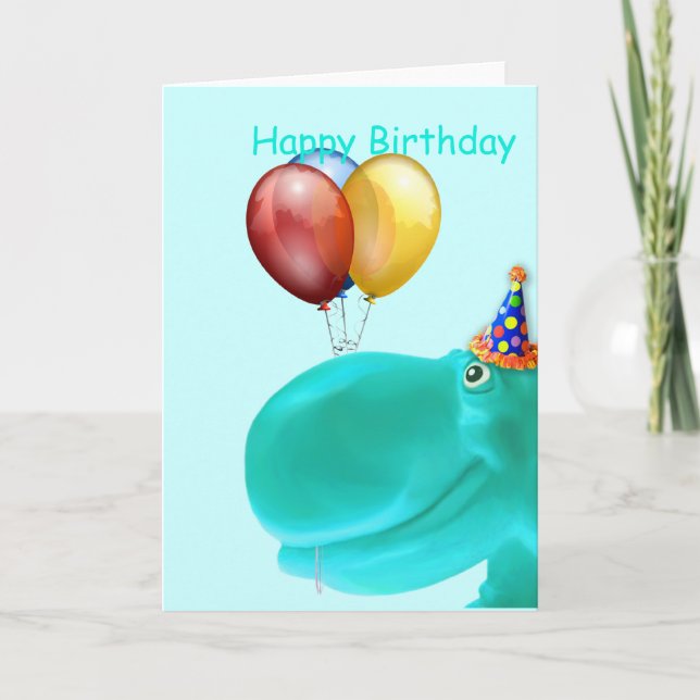 Carte Joyeux anniversaire hippo Turquoise (Devant)