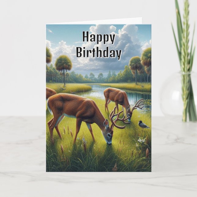 Carte Joyeux Anniversaire Hommes Cerf Faune (Devant)