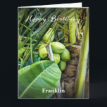 Carte Joyeux Anniversaire Hommes Cocotiers Arbres Tropic<br><div class="desc">Joyeux Anniversaire Hommes Cocotiers Arbres Tropical Big Custom Card a Tropical Caribbean Virgin Islands cocots verts gelée qui sont prêts à cueillir et à boire. Et si vous regardez de plus près, vous verrez peut-être un lézard explorant la nature. Remplacez l'information par la vôtre et donnez à cette personne spéciale...</div>