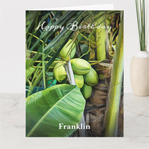 Carte Joyeux Anniversaire Hommes Cocotiers Arbres Tropic
