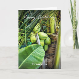 Carte Joyeux Anniversaire Hommes Cocotiers Arbres Tropic
