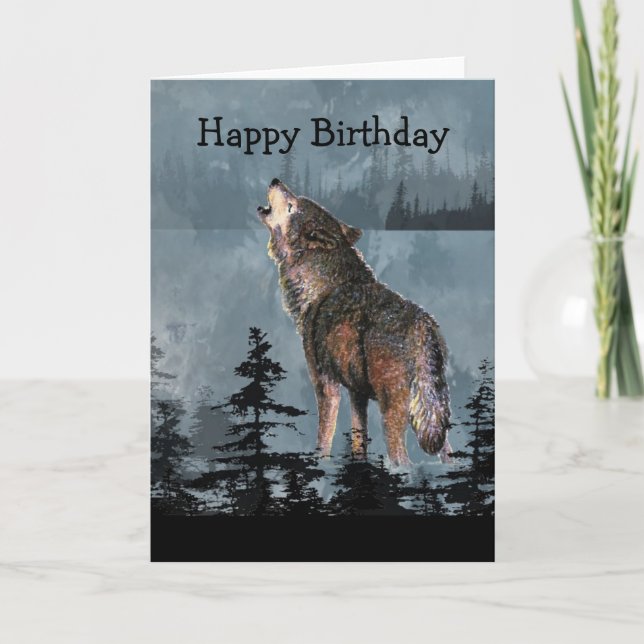 Carte Joyeux anniversaire Howling Wolf Animal Art (Devant)