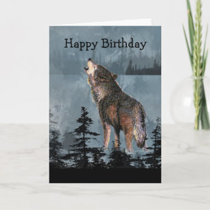 Carte Joyeux anniversaire Howling Wolf Animal Art