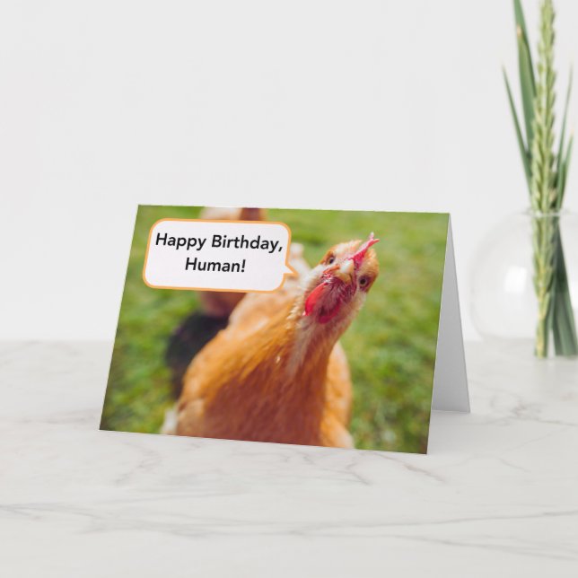 Carte Joyeux anniversaire humain Brown poulet Hen Gros p (Devant)