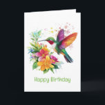 Carte Joyeux anniversaire Hummingbird Fleurs tropicales<br><div class="desc">Illustrations amusantes de différents colibris.</div>