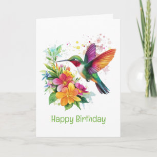 Carte Joyeux anniversaire Hummingbird Fleurs tropicales