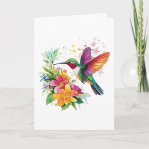 Carte Joyeux anniversaire Hummingbird Fleurs tropicales