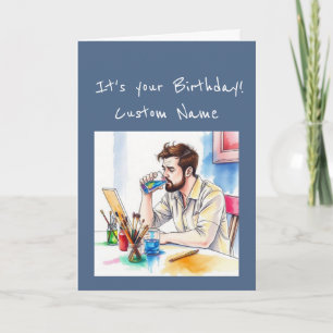 Carte Joyeux Anniversaire  Humour d'Artiste à l'Aquarell