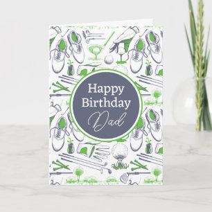 Carte Joyeux Anniversaire   Icônes Golf Vert