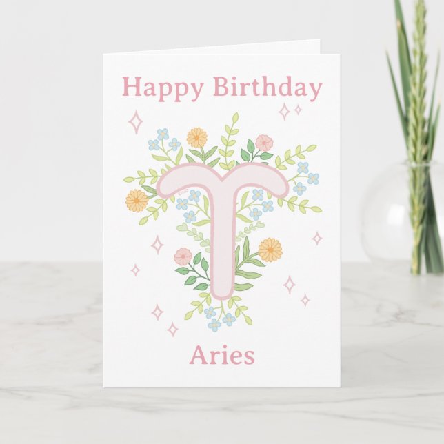 Carte Joyeux Anniversaire Illustration Florale Bélier  (Devant)