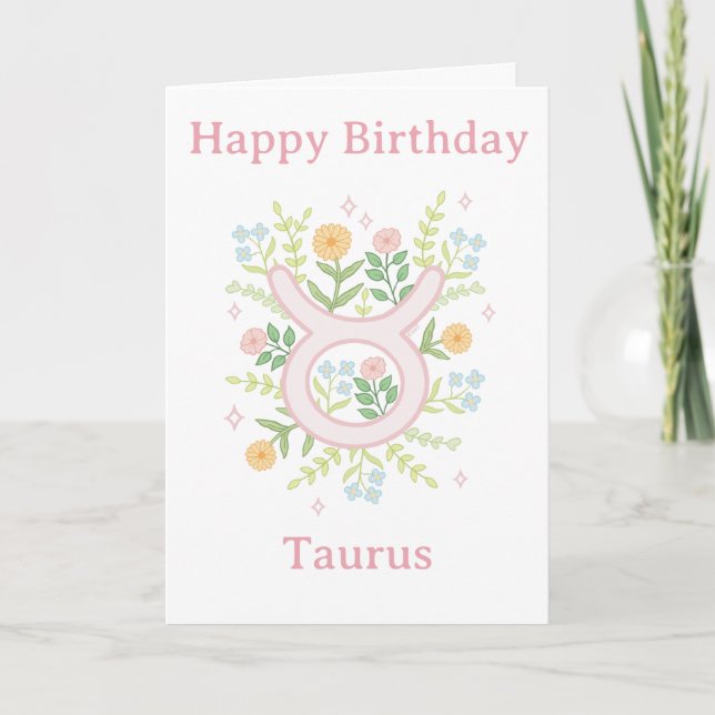 Carte Joyeux Anniversaire Illustration Florale Taureau (Devant)