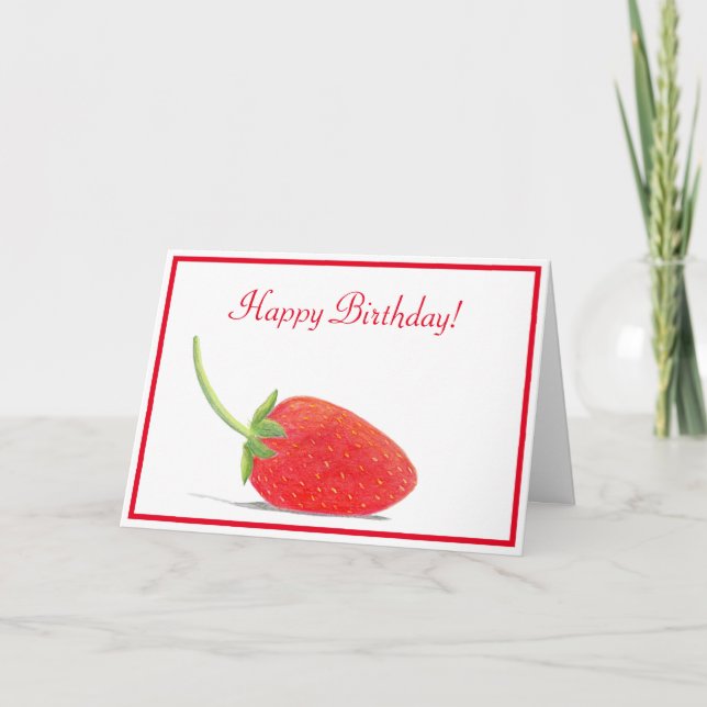 Carte Joyeux Anniversaire Illustration Fraise Rouge (Devant)