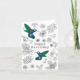 Carte Joyeux Anniversaire Illustré Floral Hummingbird Ca