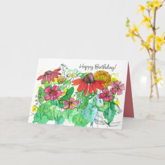 Carte Joyeux Anniversaire Jardin d'Été Lumineux Fleurs R