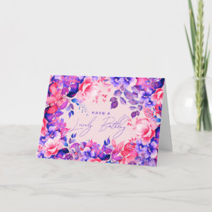 Carte Joyeux Anniversaire Jardin pourpre Floral Blush