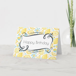 Carte Joyeux anniversaire jaune de citrons et de fleurs
