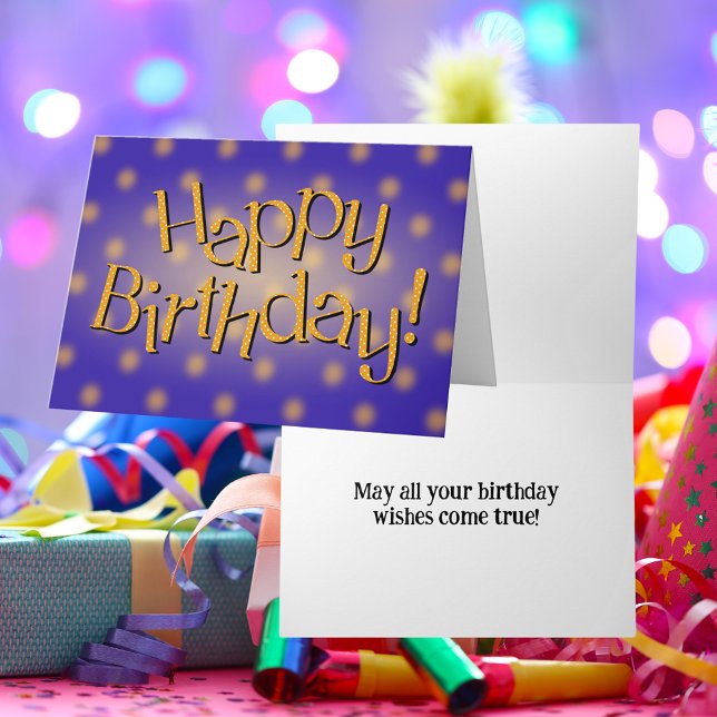 Carte Joyeux Anniversaire Jaune Dot Texte Arrière - plan (Happy Birthday Yellow Dot Text Blue Background Card)