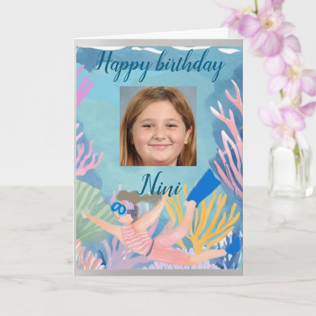 Carte Joyeux anniversaire jeune fille snorkler (Orchidée)