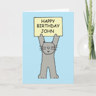 Carte Joyeux anniversaire John Cartoon Cat