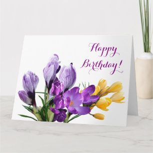 Carte Joyeux Anniversaire joli crocus jaune violet fleur