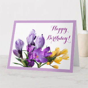 Carte Joyeux Anniversaire joli crocus jaune violet fleur