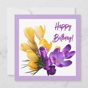 Carte Joyeux Anniversaire joli crocus jaune violet fleur