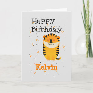 Carte Joyeux anniversaire joli tigre mignon nom personna