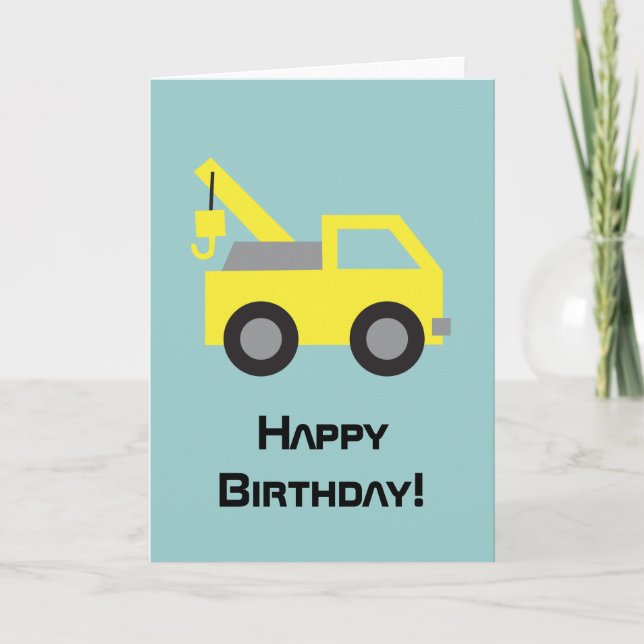 Carte Joyeux anniversaire, joli véhicule jaune pour les  (Devant)
