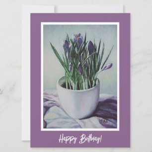 Carte Joyeux anniversaire jolie crocus violet art floral