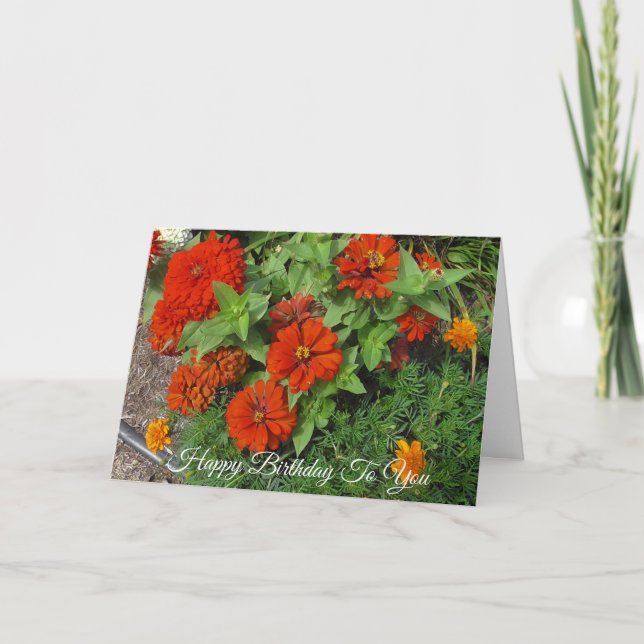 Carte Joyeux anniversaire Jolie Fleurs rouges (Devant)