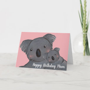 Carte Joyeux anniversaire jolie mère koala et bébé