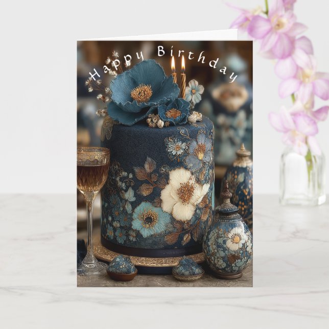 Carte Joyeux Anniversaire Jolies Fleurs Blanches Bleues  (Orchidée)