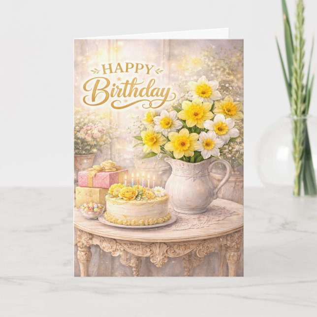 Carte Joyeux Anniversaire Jonquilles Dorées (Devant)