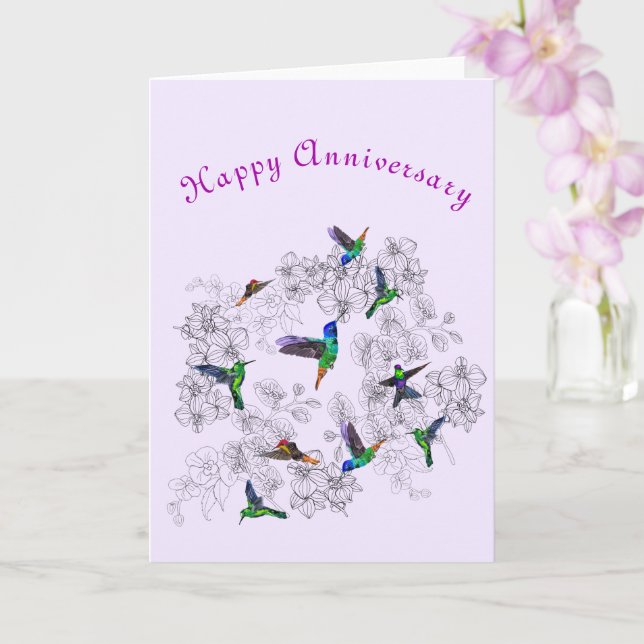 Carte Joyeux Anniversaire - Joyeux Printemps - Colibris (Orchidée)