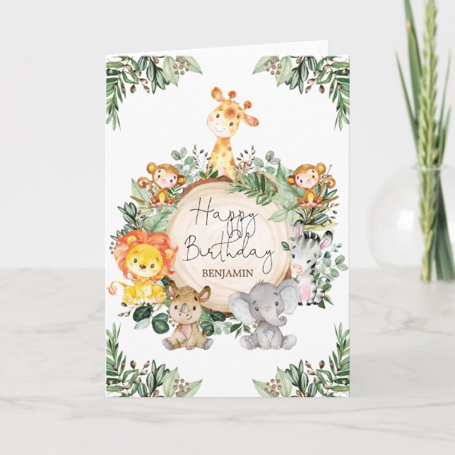Carte Joyeux Anniversaire Jungle Safari Animaux (Devant)