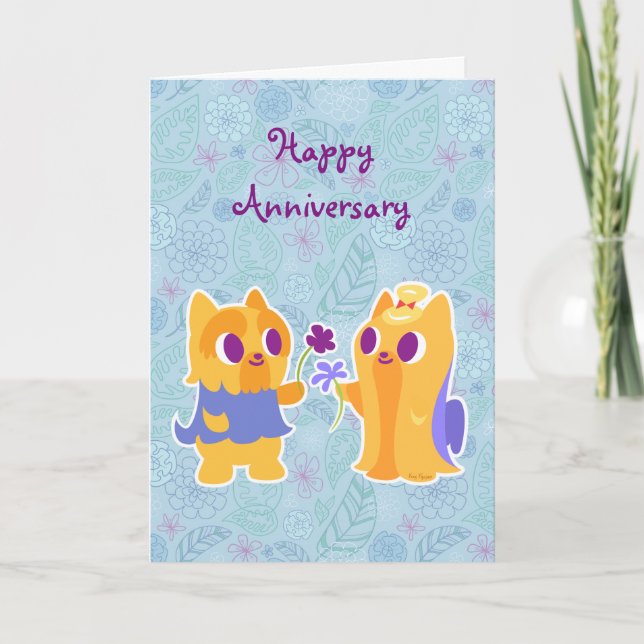 Carte Joyeux Anniversaire Kawaii Chien Amour de Chiots Y (Devant)