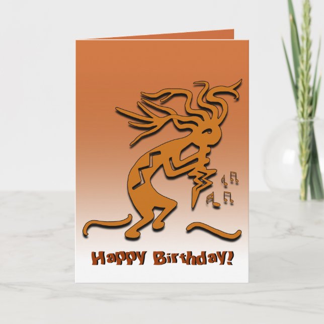 Carte Joyeux Anniversaire Kokopelli Musicien Notes Perso (Devant)