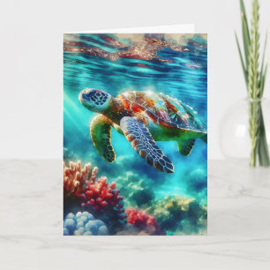Carte Joyeux anniversaire   La natation des tortues de m