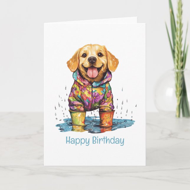 Carte Joyeux Anniversaire Labrador Retriever Flaque d'Ea (Devant)