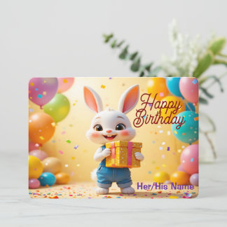 Carte Joyeux anniversaire lapin 3D mignon
