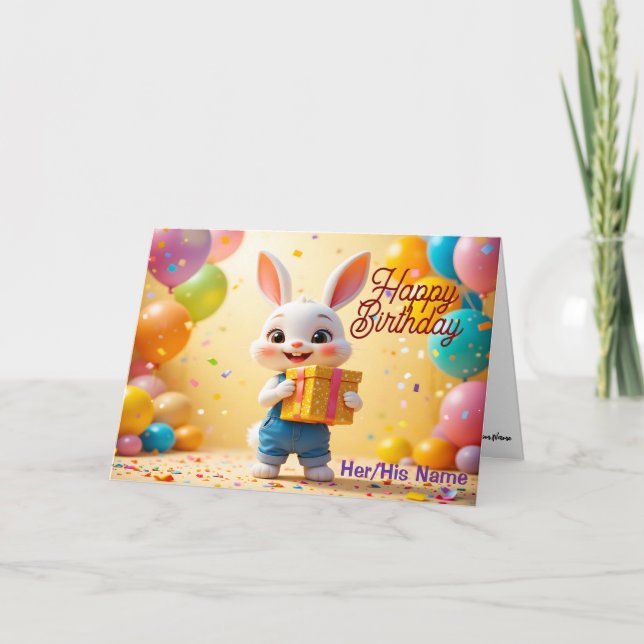 Carte Joyeux Anniversaire Lapin 3D Mignon (Devant)