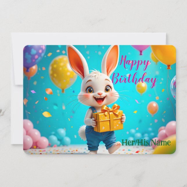 Carte Joyeux Anniversaire Lapin Mignon  (Devant)