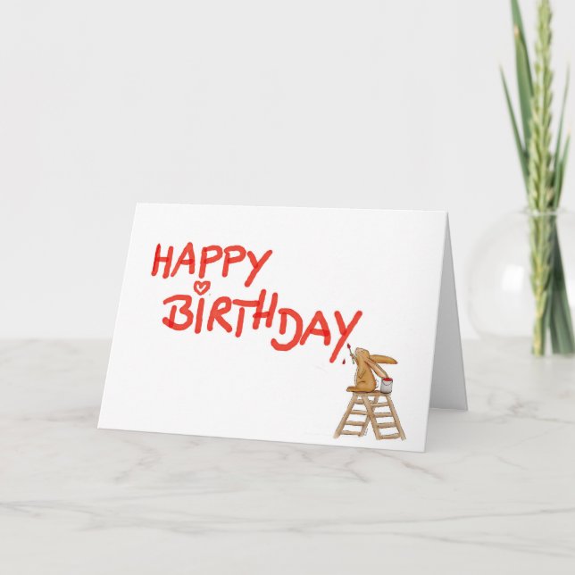 Carte Joyeux anniversaire - Lapin sur l'échelle (Devant)