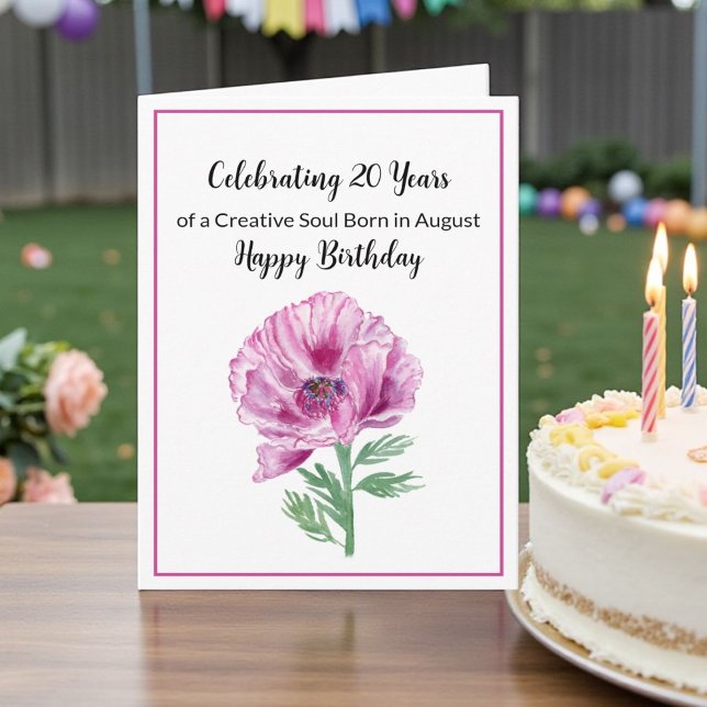 Carte Joyeux anniversaire le 20 août Poppy Violet  (Créateur téléchargé)
